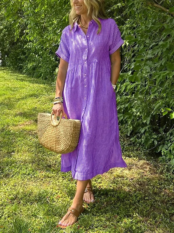 Nathaly™ | Elegant Striped Shirt Dress