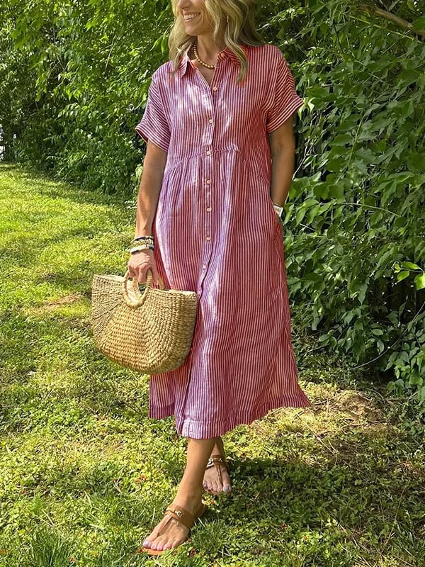 Nathaly™ | Elegant Striped Shirt Dress