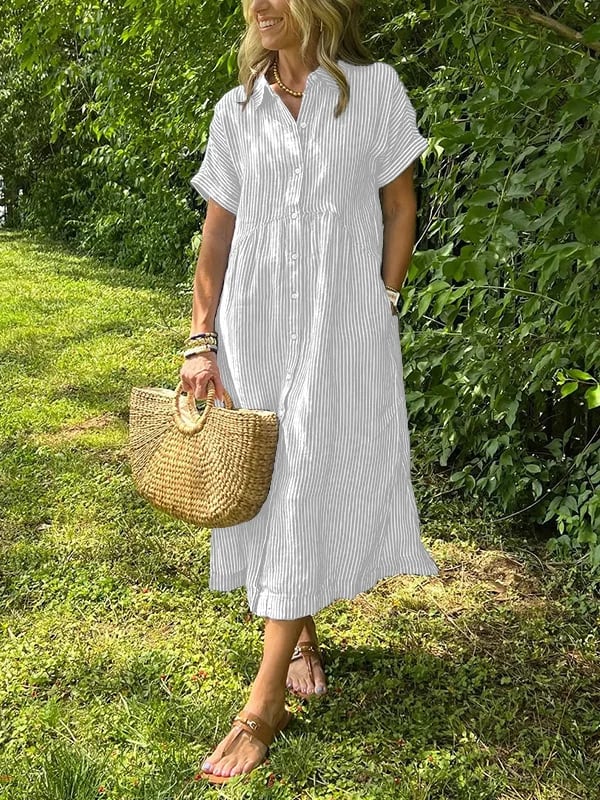 Nathaly™ | Elegant Striped Shirt Dress