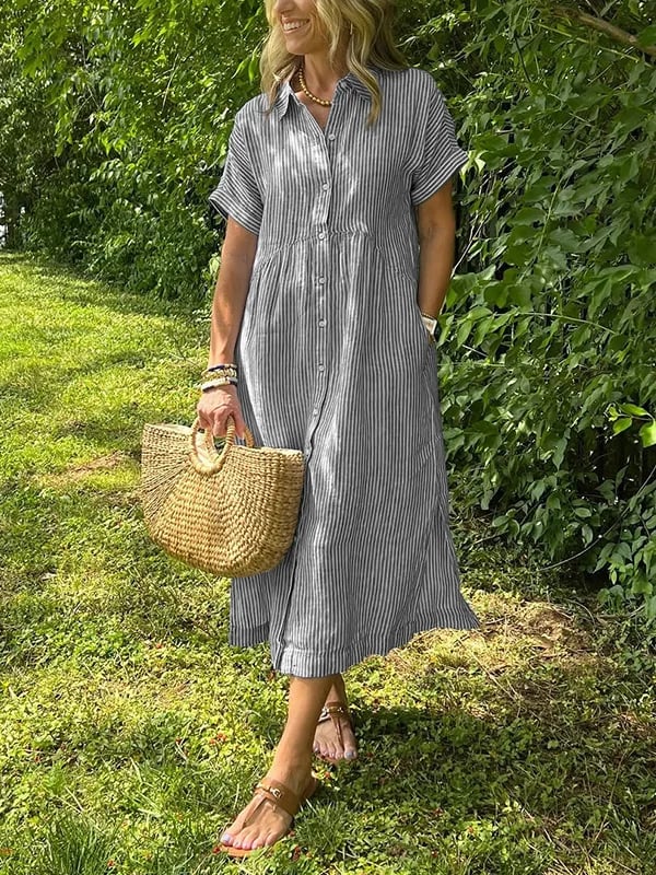 Nathaly™ | Elegant Striped Shirt Dress