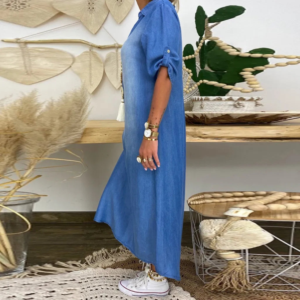 Lea | Long denim dress with side slit
