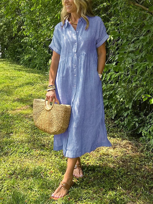 Nathaly™ | Elegant Striped Shirt Dress