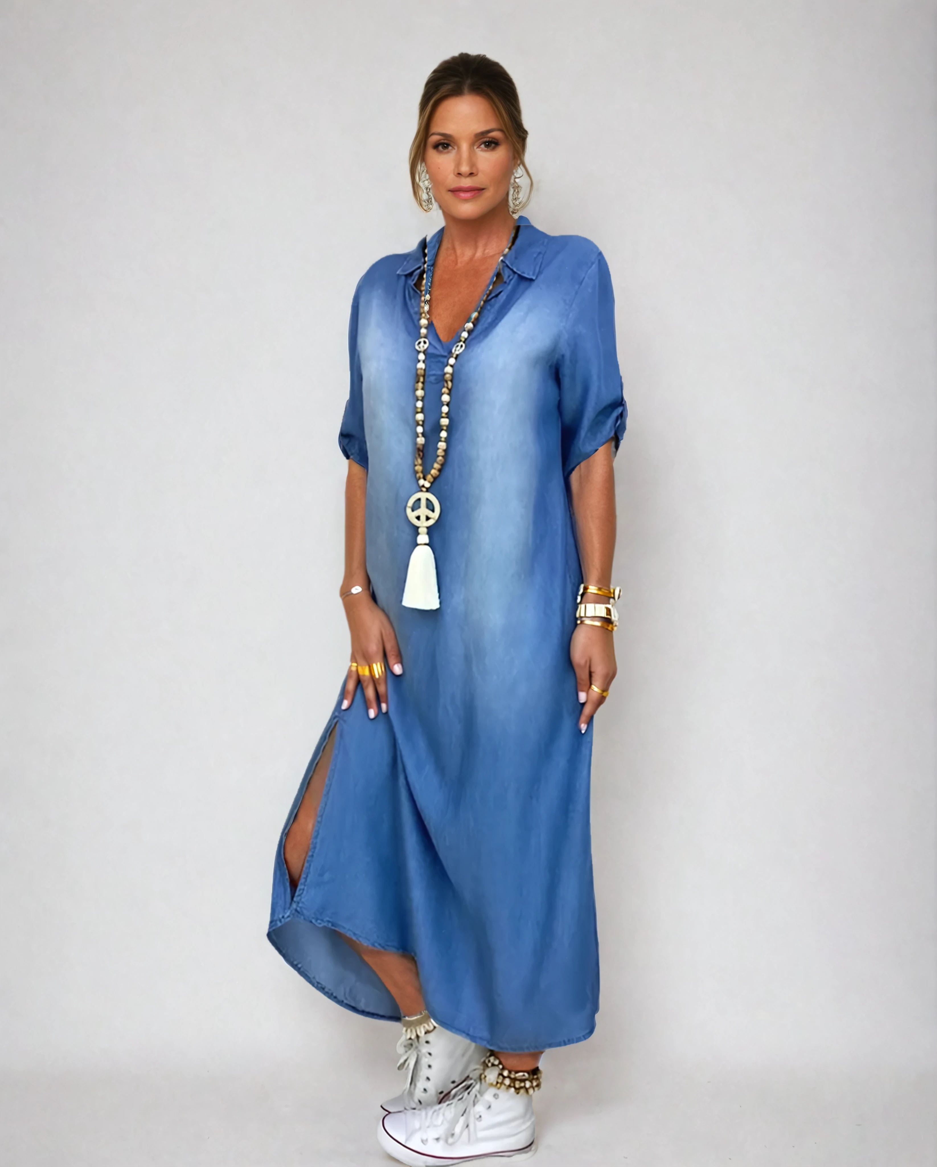 Lea | Long denim dress with side slit