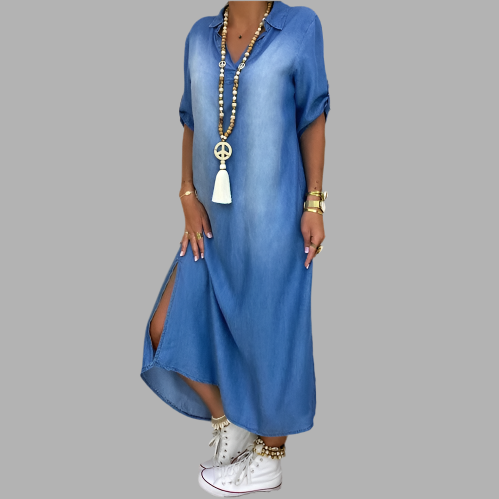 Lea | Long denim dress with side slit