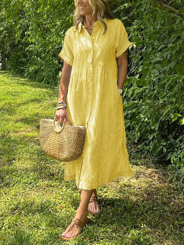 Nathaly™ | Elegant Striped Shirt Dress