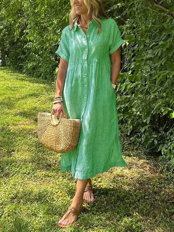 Nathaly™ | Elegant Striped Shirt Dress